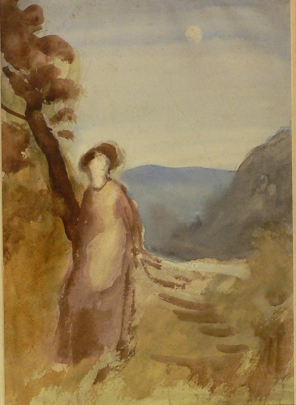 lady standing in evening landscape