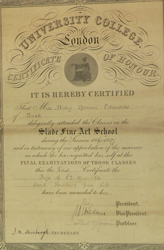 Slade certificate Mary Spencer Edwards