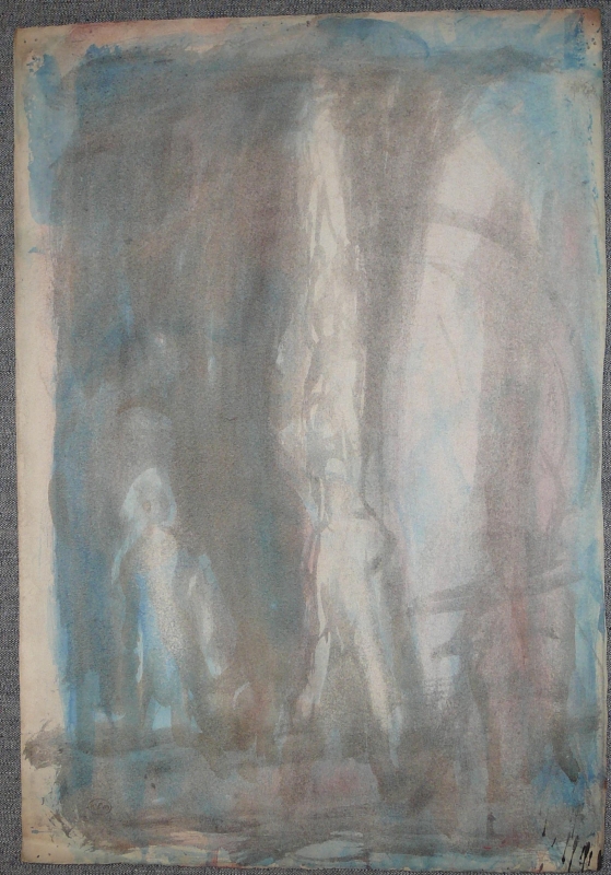 16ch Watercolour with two figures