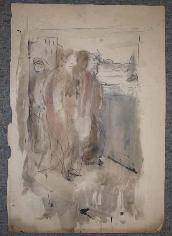 20 Watercolour sketch of figures on bridge