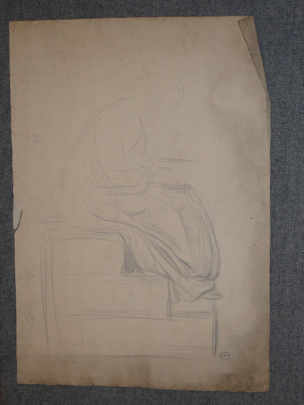 Woman seated on steps, drapery study