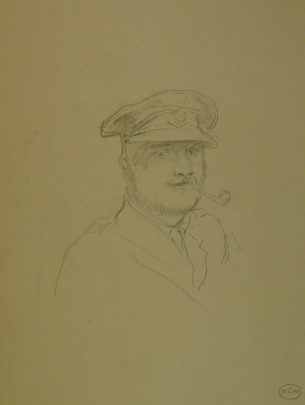 Pencil sketch of an officer with pipe.......DRA/382