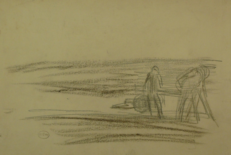 Recto:   Charcoal sketch, soldiers working gun.    DRA/381