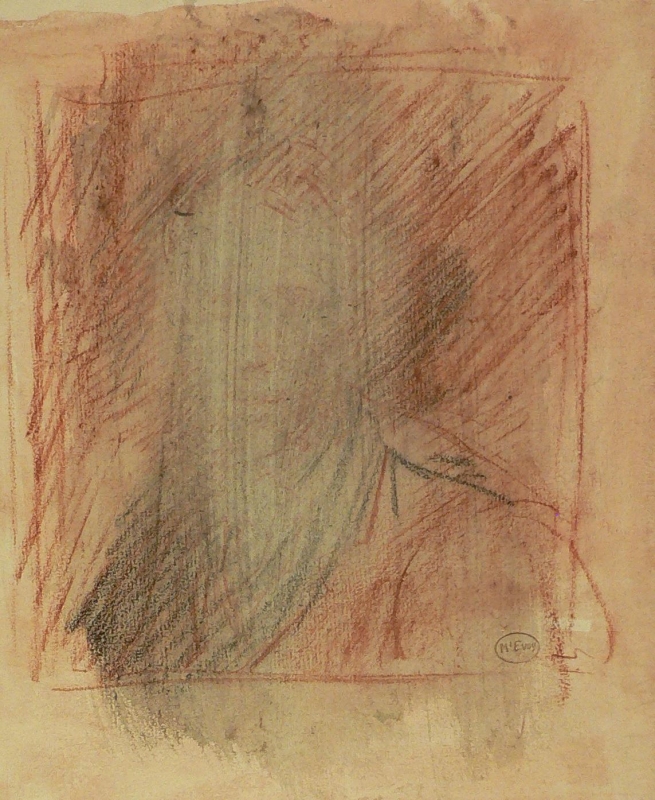 Recto: Self portrait sketch.  V: composition studies. . .  DRA/310.