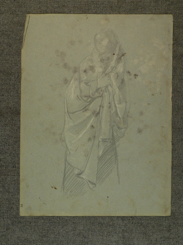 Sketch of a woman in a shawl looking back