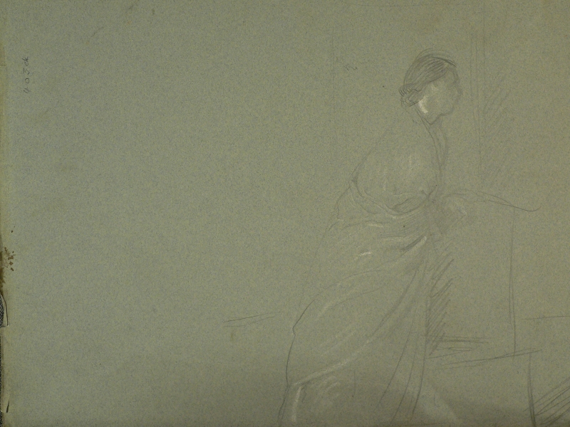 Recto Woman in a shawl in profile. Verso Two studies of a draped woman