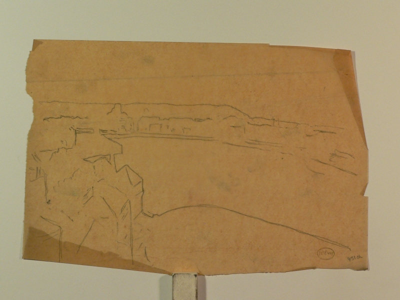 Drawing of Dieppe harbour on tracing paper