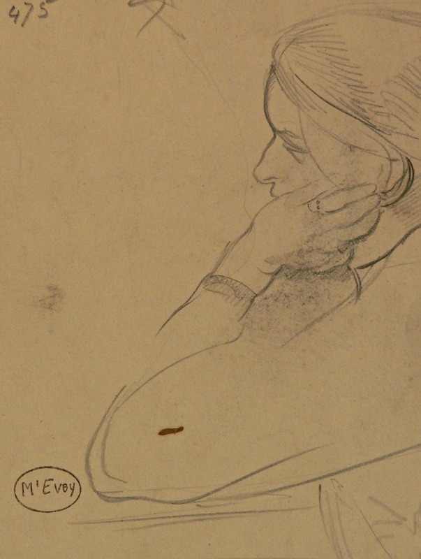 475 Pencil portrait of a woman leaning head on hand