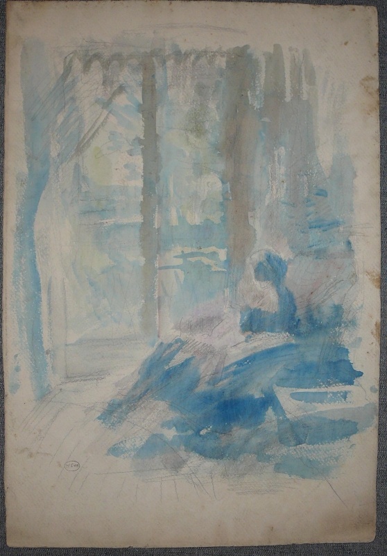 813 Watercolour, woman seated in window