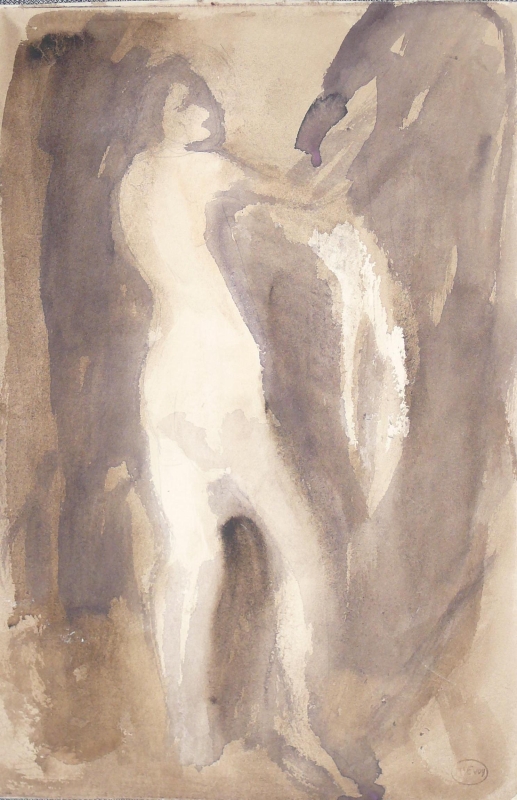 1127 r Watercolour nude standing