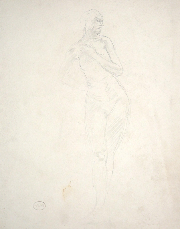 Pencil sketch of a nude, standing  . ...1134