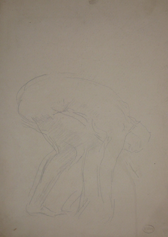 Pencil sketch, Nude man crouching. . . . 1137