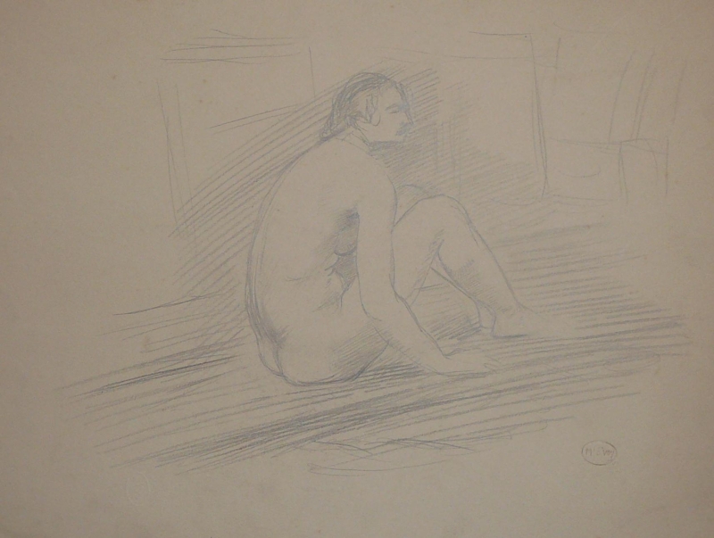 Pencil sketch, seated nude...     .1139