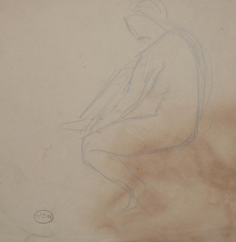 1150 Pencil sketch, nude man seated