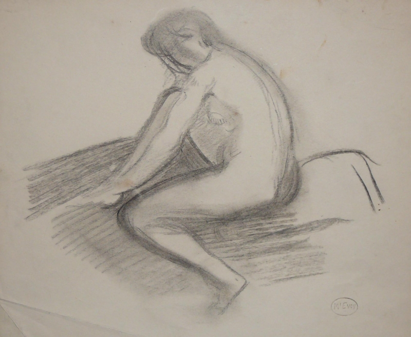 Charcoal sketch, seated nude             1152