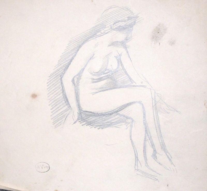 Pencil sketch of nude, seated.            . . .1156