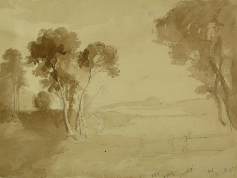 Watercolour landscape in sepia