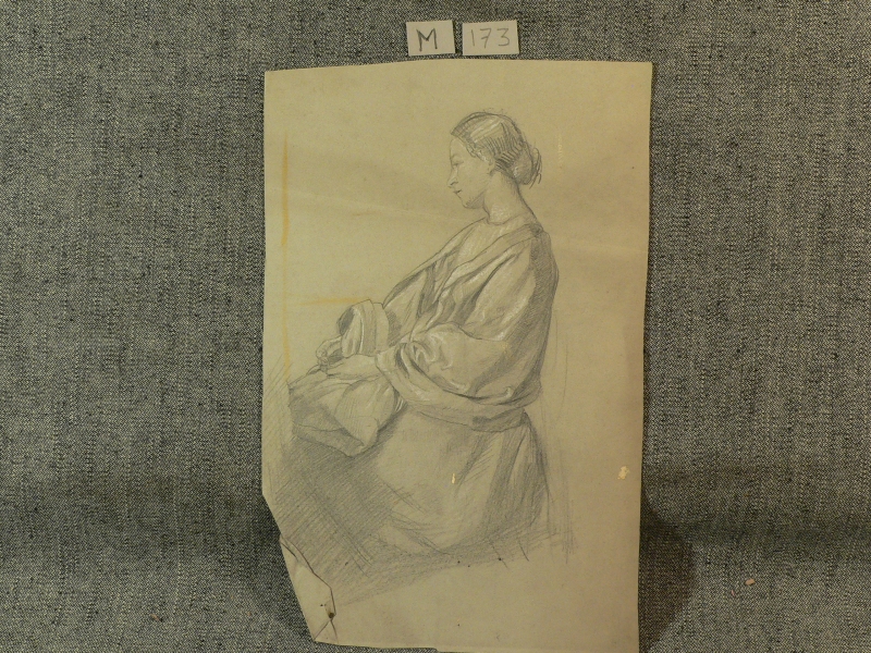 M 173 Sketch of seated woman, in profile, drapery study