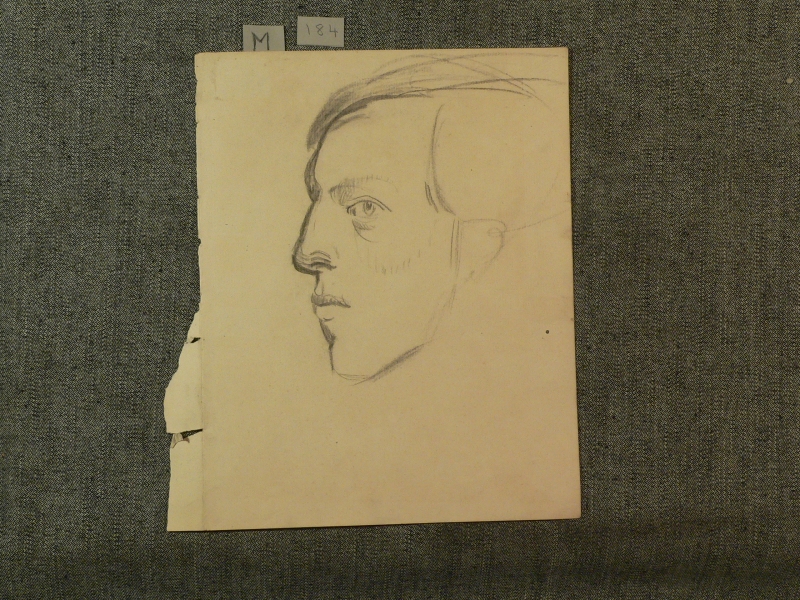 Recto: Pencil sketch of Ambrose McEvoy in profile. verso: male nude