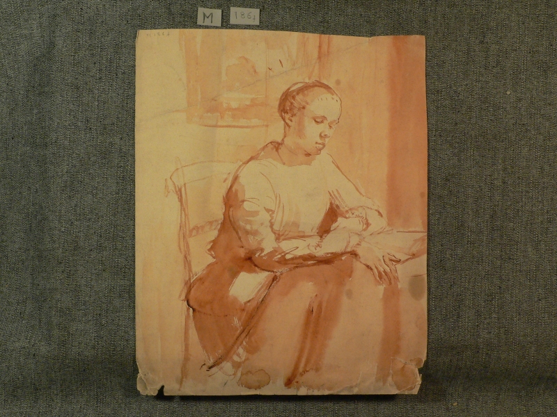 M 186 Recto  Seated woman in sepia