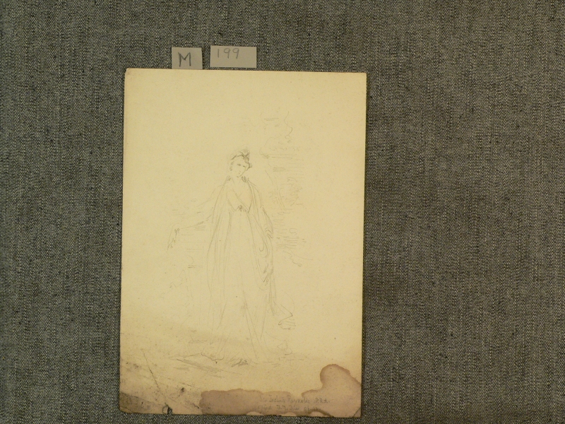 M 199 Pencil sketch of woman standing in a dress