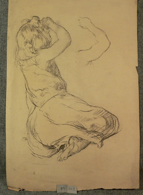 M 143  Figure study:   young girl twisted pose with arms raised