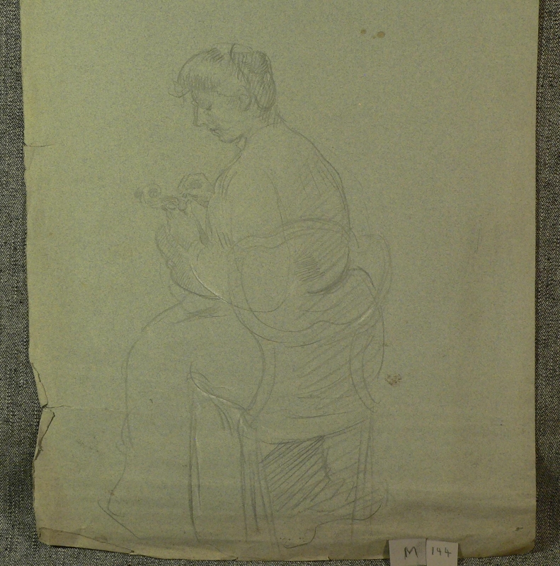 Seated lady holding a violin