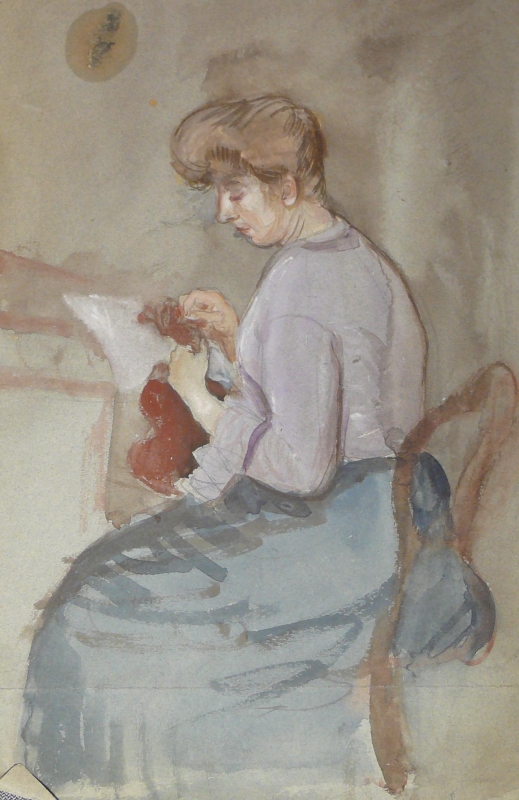 Seated lady sewing