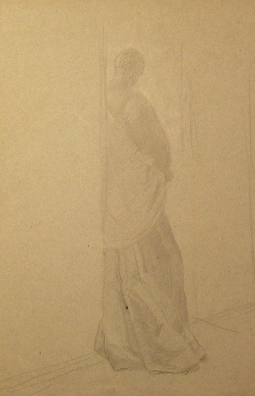 Recto: Standing draped figure with shawl .... Verso: drapery study seated lady