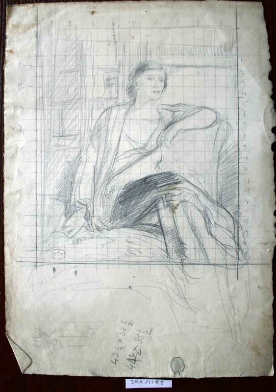 Mrs Lousada at her home: squared up portrait study  DRA/1183
