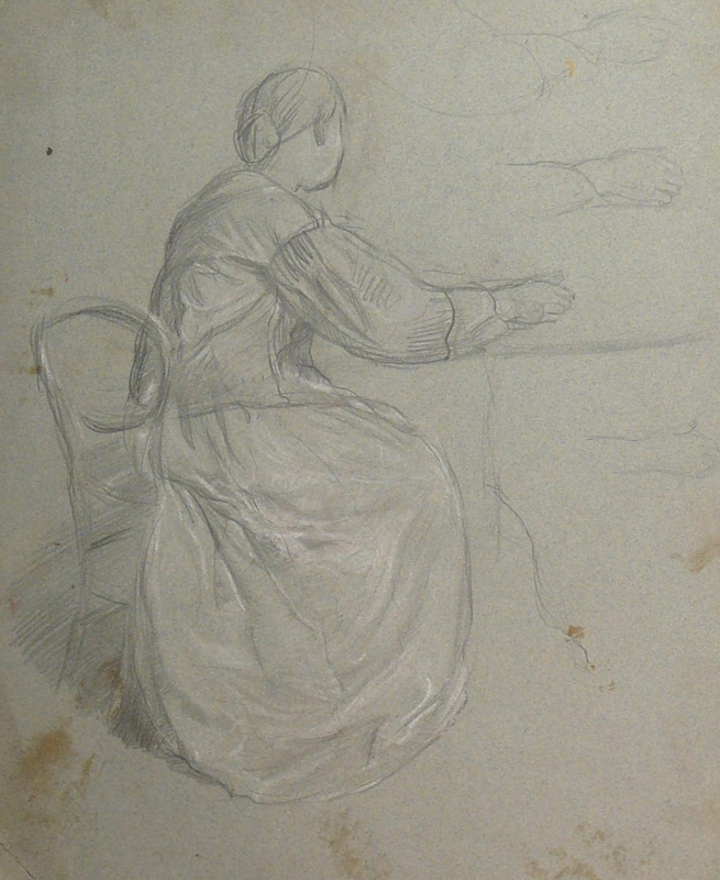 Drapery study, lady at a table