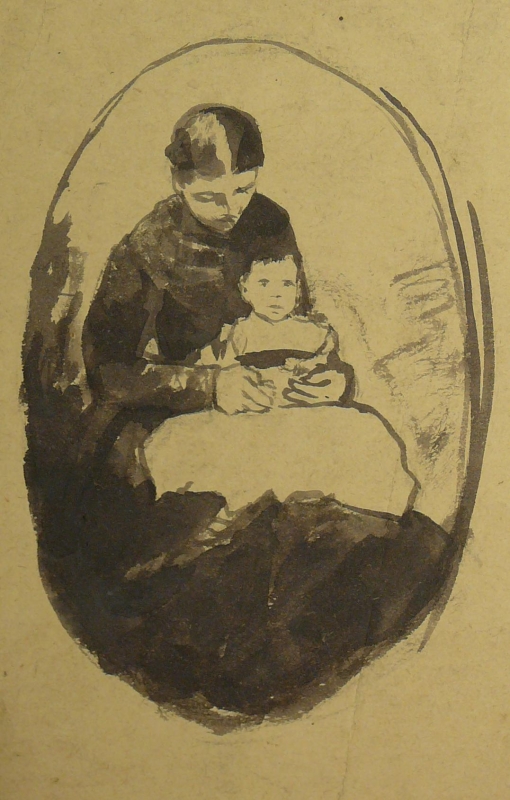 Lady with a child on her lap facing straight forward