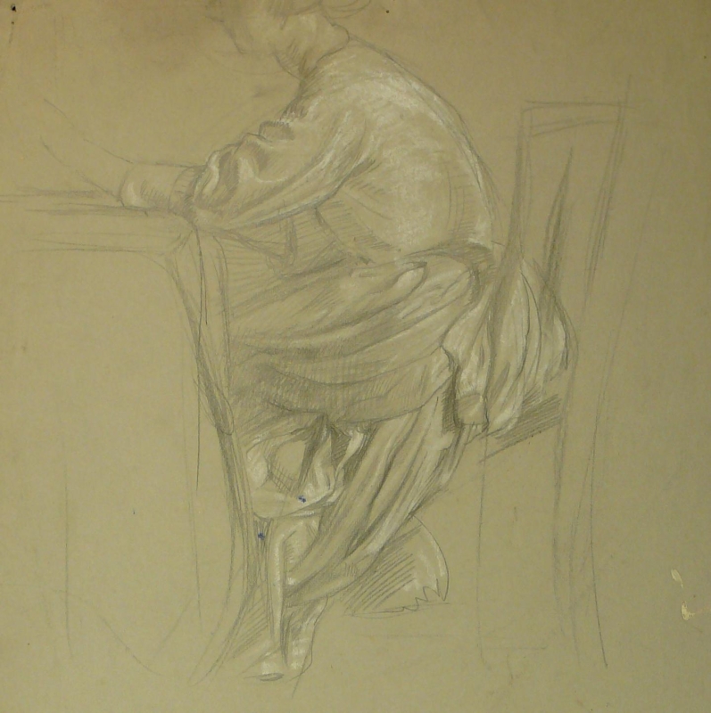 Drapery study, seated lady