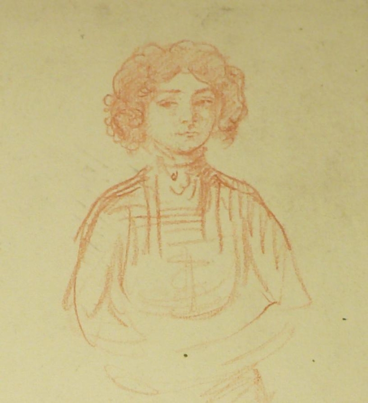 M 57  Red conte drawing of a young lady