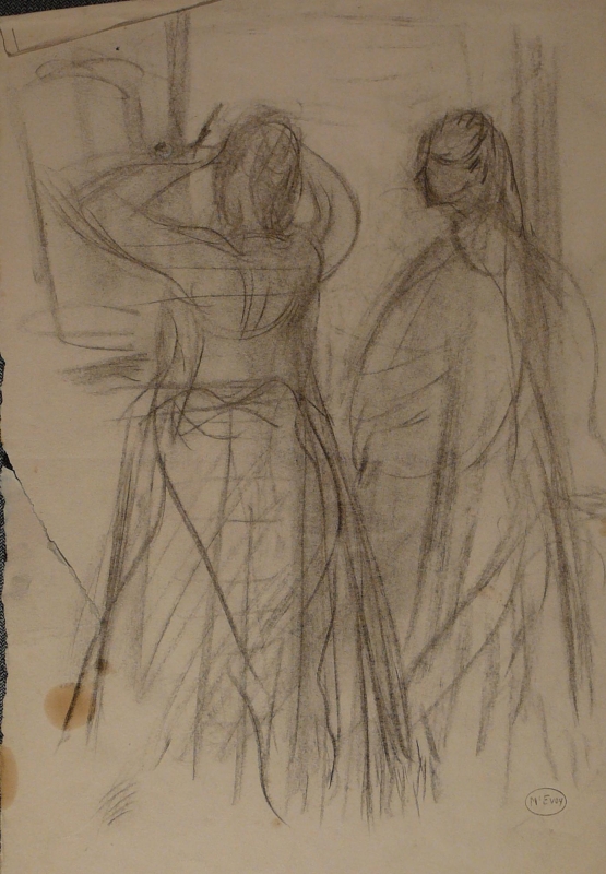 190ch sketch, two women facing a mirror