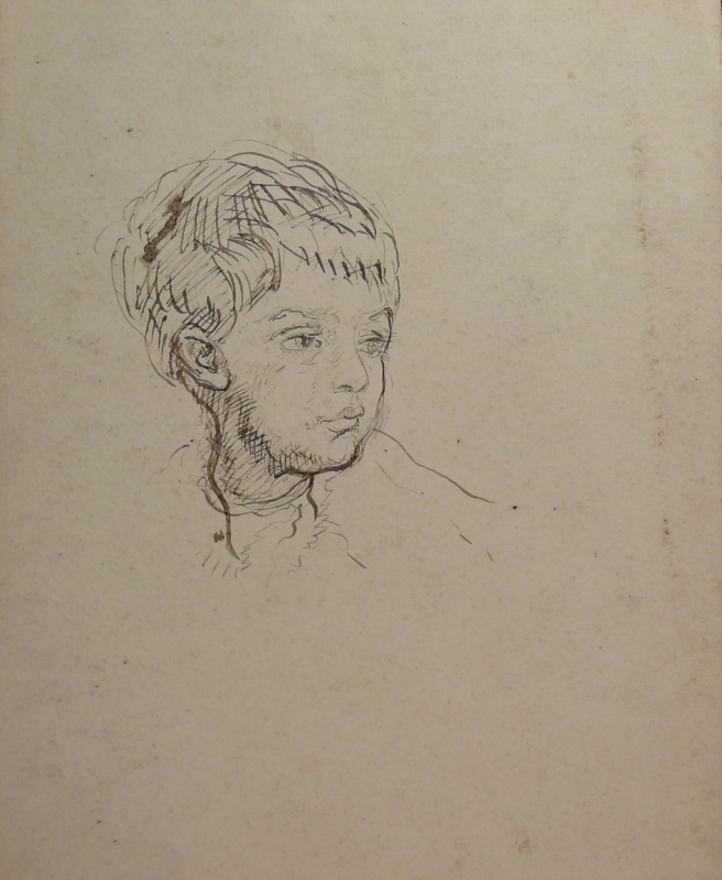 501 recto,  pen drawing of head Michael