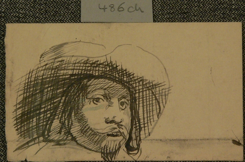 486ch .pen & ink  sketch after Rembrandt's Man with a wide brimmed hat 1630