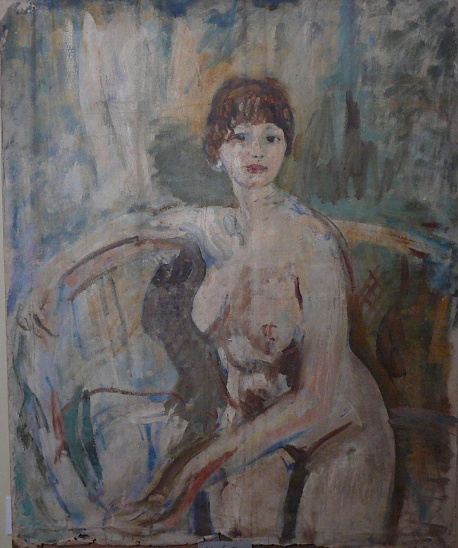 14/43 3/4 length seated nude, facing.