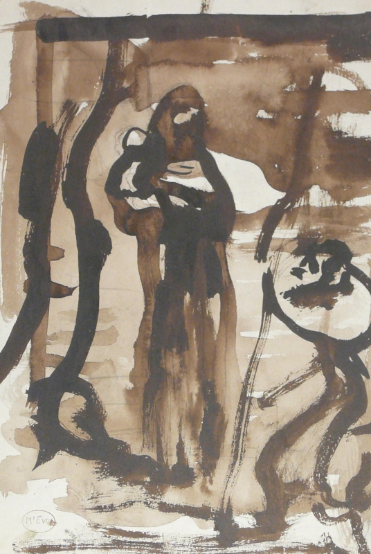 276ch sepia drawing, two figurs in a landscape